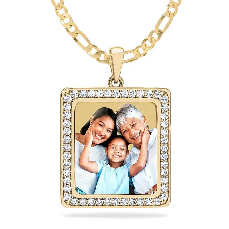 Square Custom Printed Photo Zircon Necklace