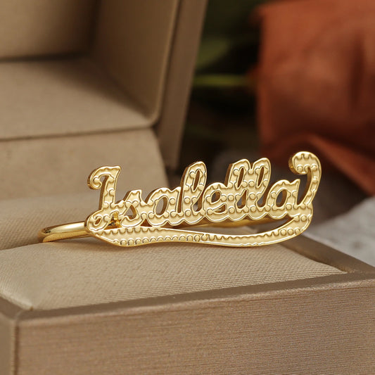 Customized Two Finger Name Ring 18K Gold Plated