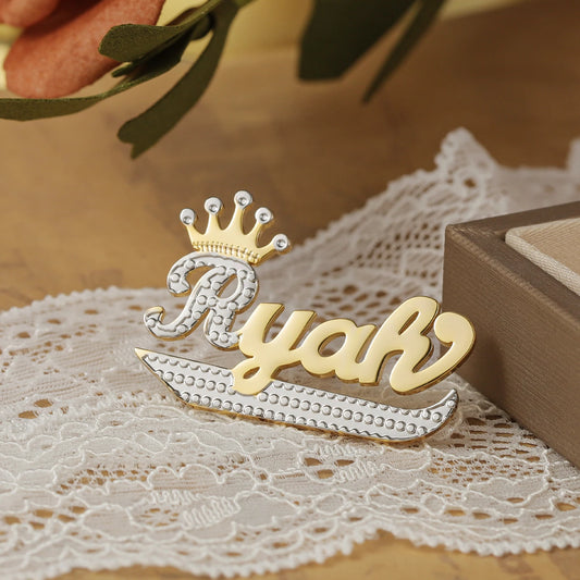 Personalized Crown Two-Color Single-Layer Name Earrings 18K Gold-Plated