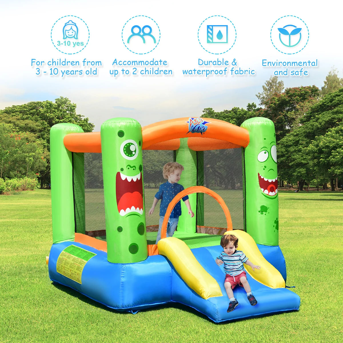 Inflatable Castle Bounce House Jumper Kids Playhouse with Slider and 480W Blower