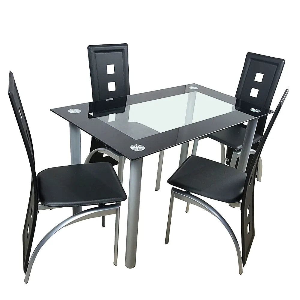 110cm Dining Table Set Tempered Glass Dining Table with 4pcs Chairs T