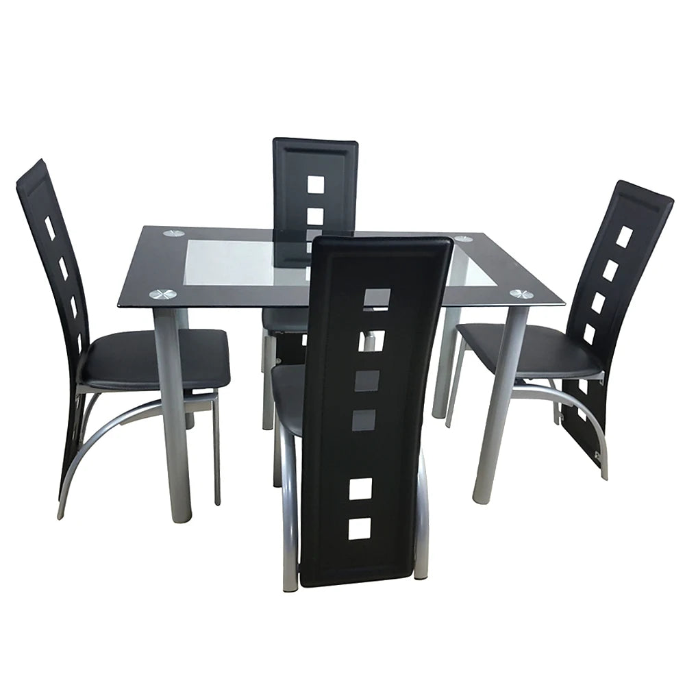 110cm Dining Table Set Tempered Glass Dining Table with 4pcs Chairs T