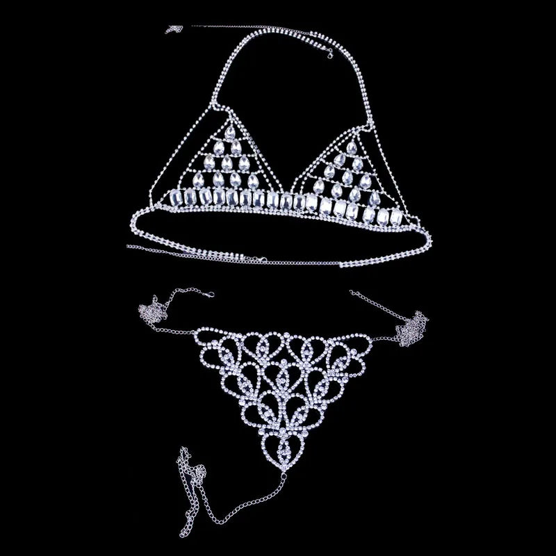 Sexy Body Chain Big Crystal Bralette Top Jewelry.