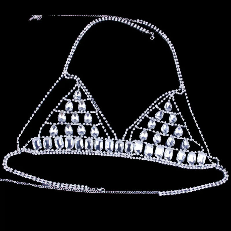 Sexy Body Chain Big Crystal Bralette Top Jewelry.