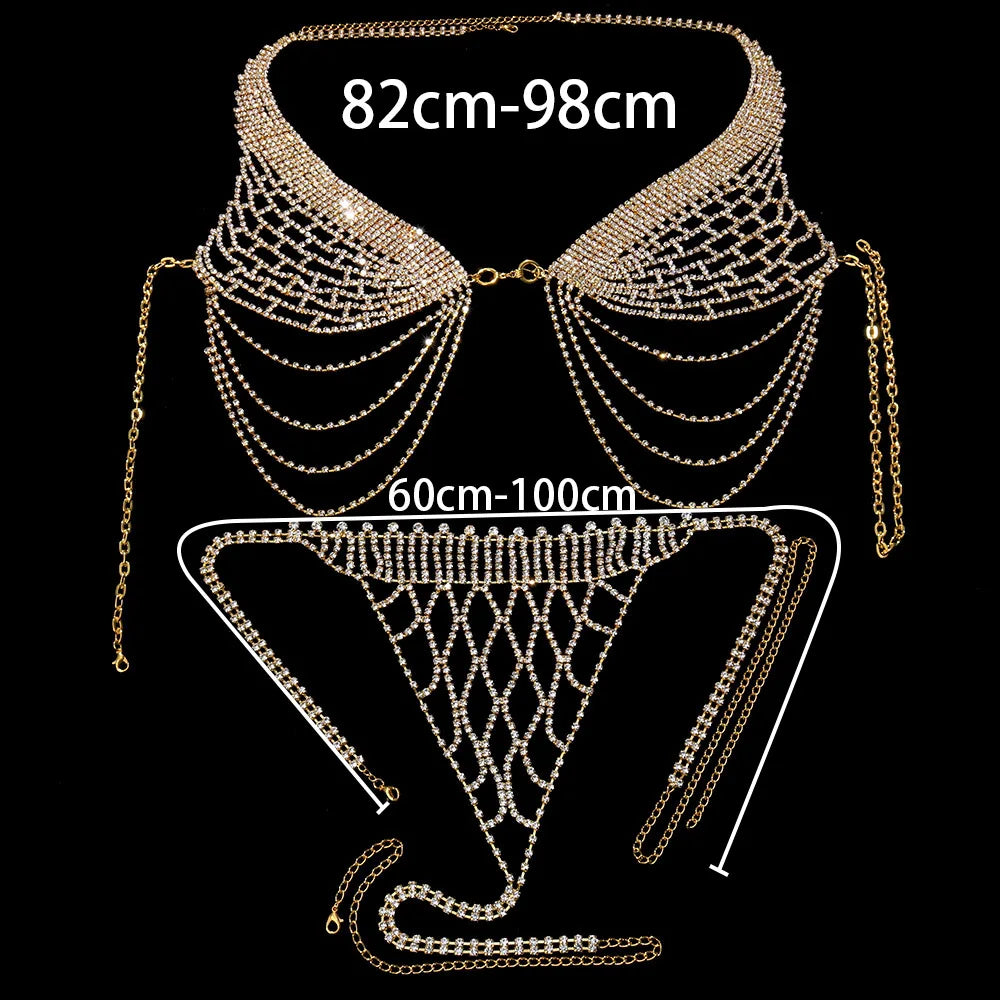 Tassel Underwear Rhinestone Bra Chain Thong Sets