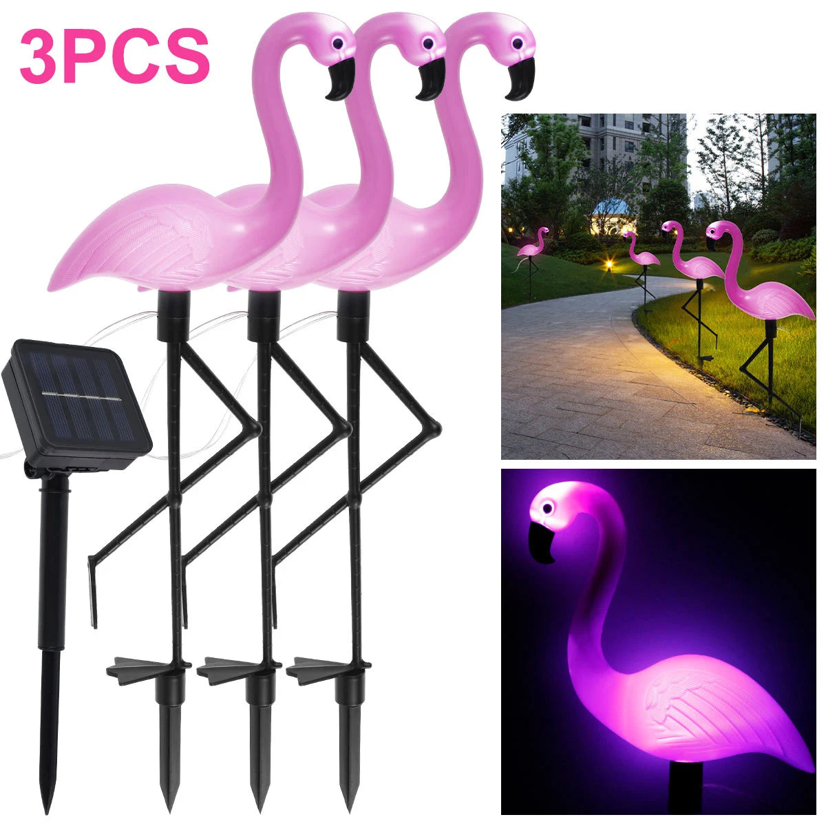 3PCS Flamingo Solar Light Waterproof LED.