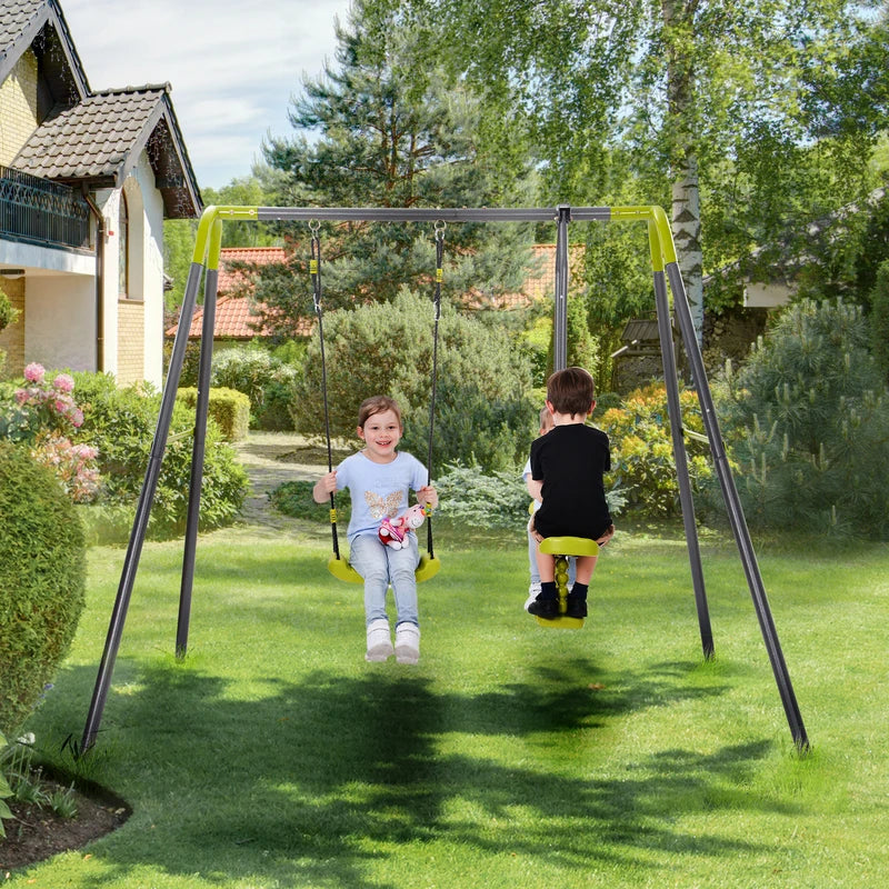 2 in 1 Metal Swing Set for Backyard, Heavy Duty A-Frame, Height Adjustment