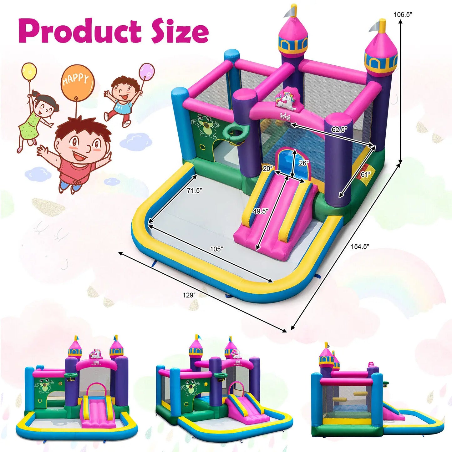 Babyjoy Inflatable Unicorn-themed Bounce House 6-in-1 Kids