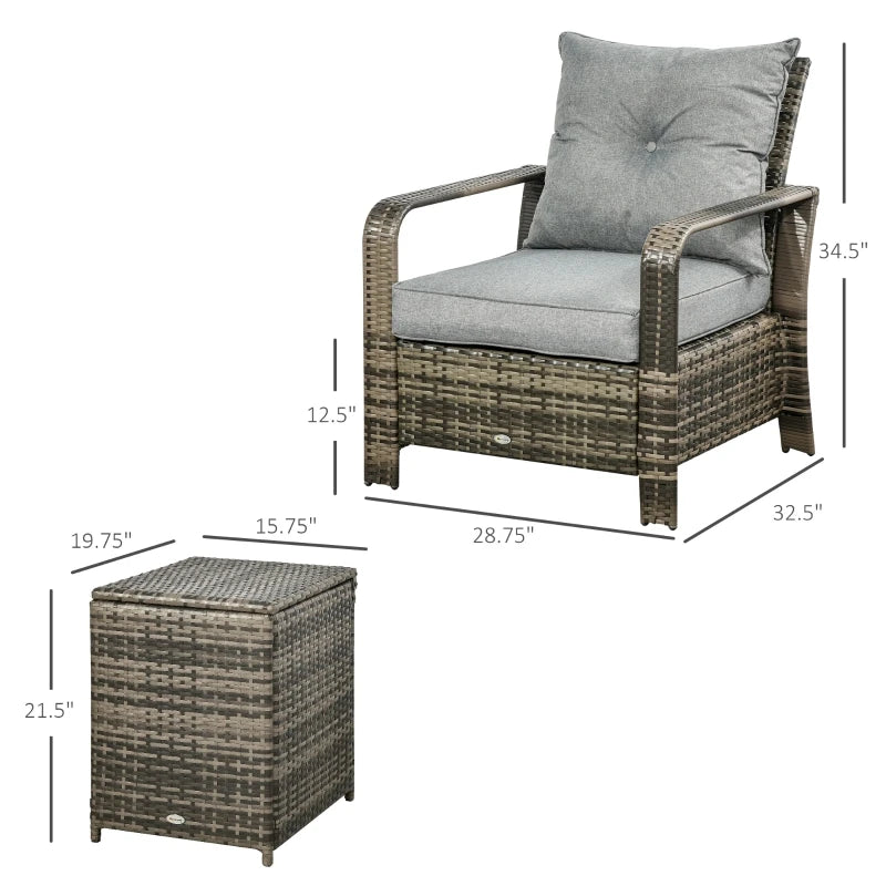 3 Piece Patio Furniture Set,PE Rattan Wicker Storage TablBackyard, Poolside, Balcony