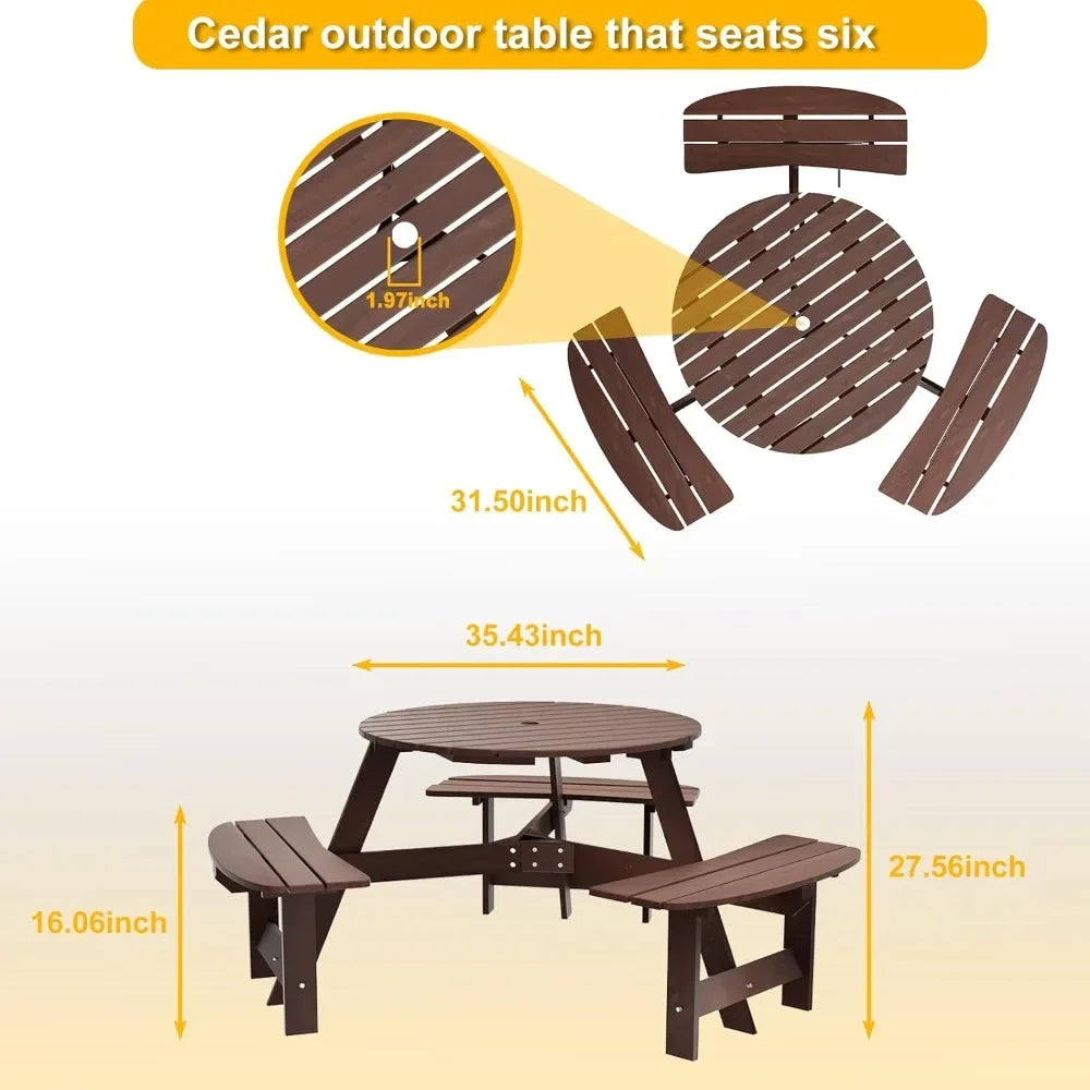 Outdoor Round Table With Umbrella Benches.