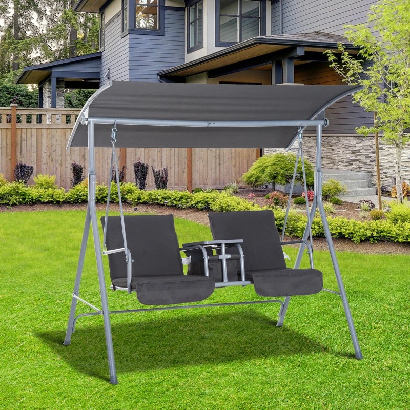 Gray 2 Person Porch Swing with Stand,Cushions for Patio,Backyard