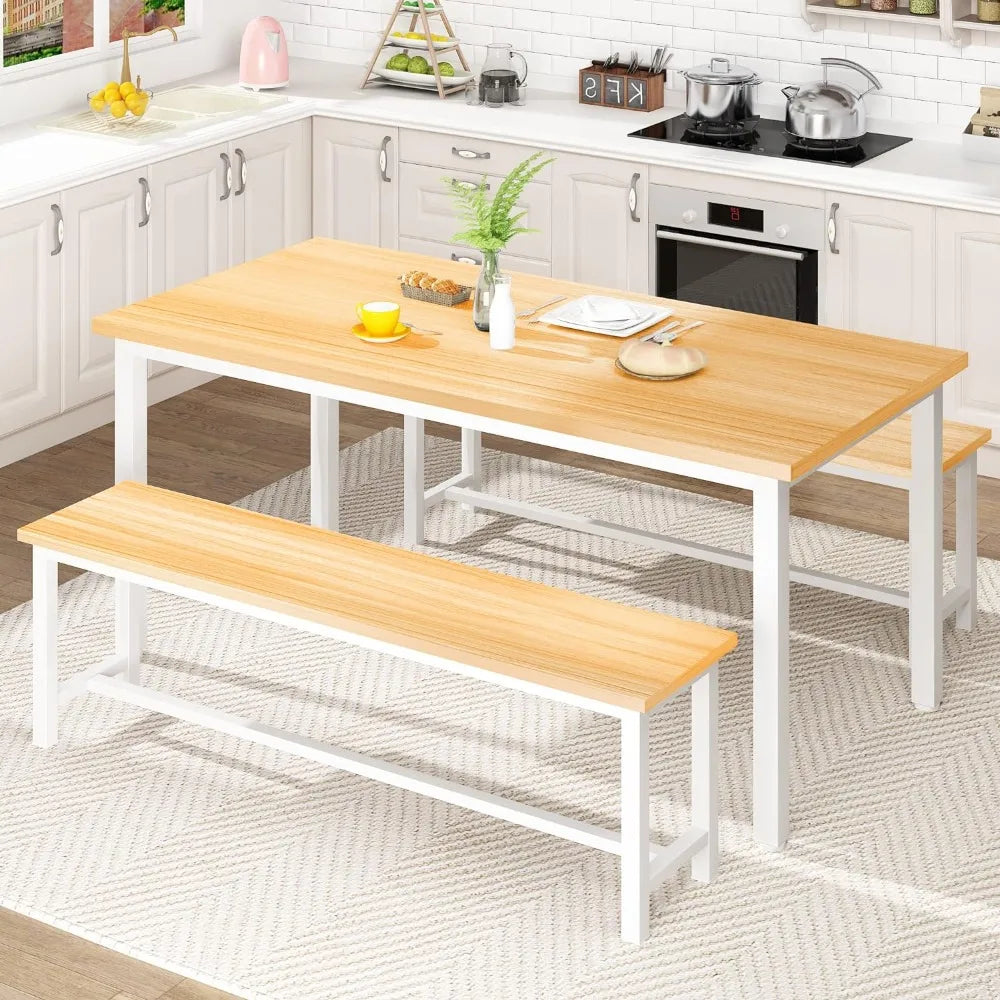 Dining Room Table With 2 Benches, Perfect for Family Breakfast Table