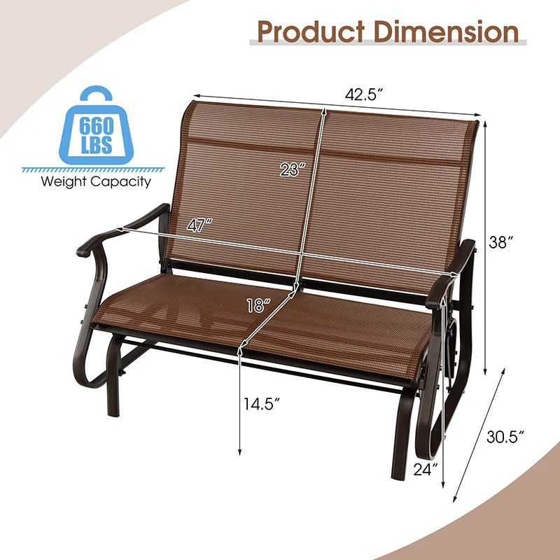 2-Person Patio Glider Bench with High Back and Curved Armrests