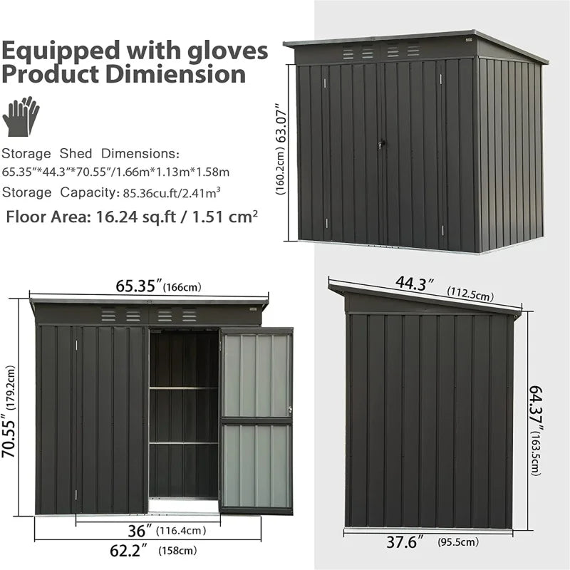 Storage Shed with Sloping Roof Galvanized Steel Frame.