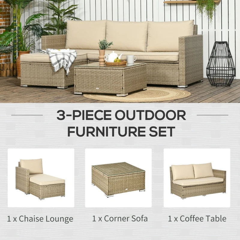 Khaki 3 Piece Sectional Patio Furniture Set, or outdoor backyard gardens