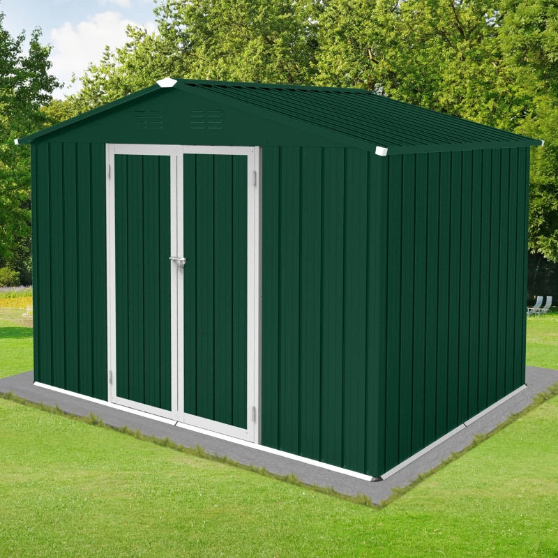 Green+White Metal garden sheds 6ftx8ft.