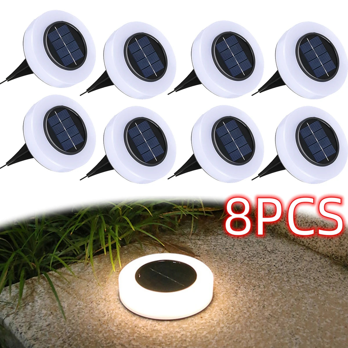 8/12LED Solar Power Disk Light Outdoor Garden Lamp.