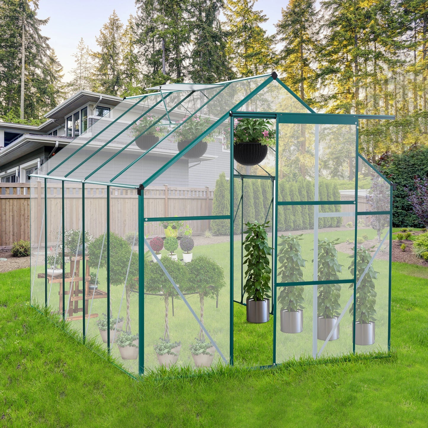 6X10FT Polycarbonate Greenhouse Raised Base and Anchor Aluminum.