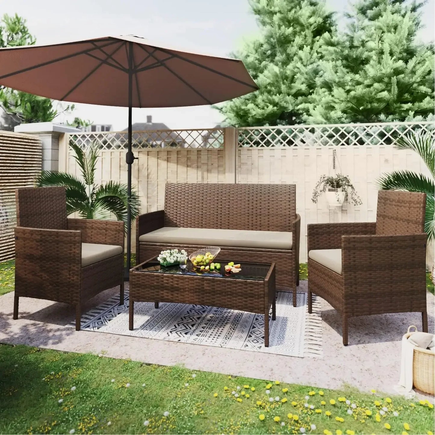 Patio Furniture 4 Pieces Conversation Sets.