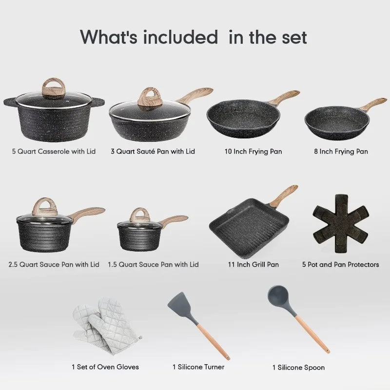 Pots and Pans Set Nonstick 20PCS, Granite Coating