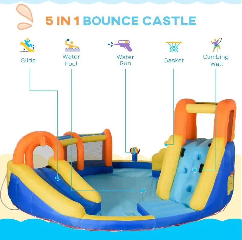 6-in-1 Kids Inflatable Water Slide, Bounce House with Slide,