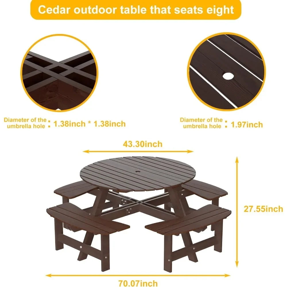 Indoor Outdoor Camping Table Built-in BenchesWood Furniture