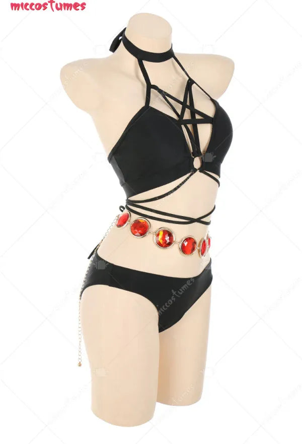 Raven Derivative Bikini Set for Women Swimsuit Suit with Wrap Skirt.