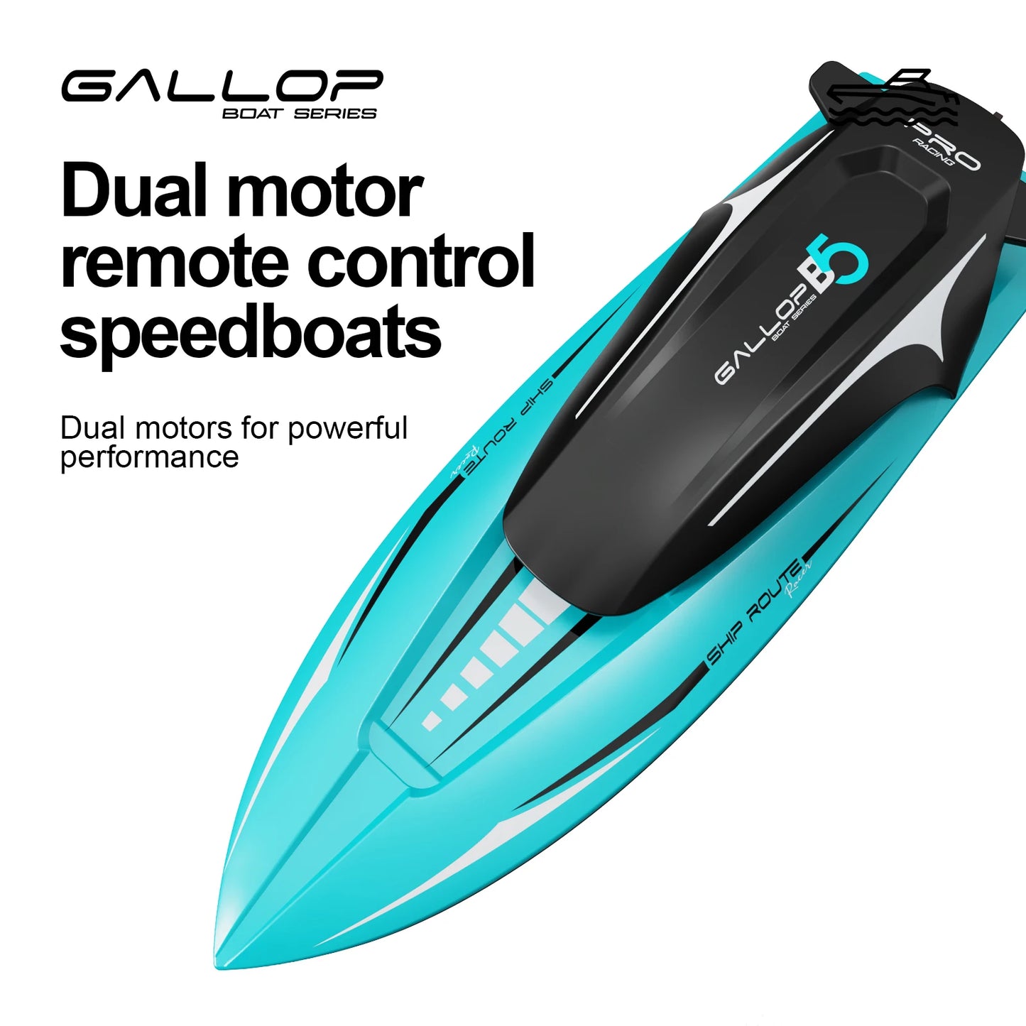 RC Motorboat with LED Light Max Speed 20km/h Racing Speedboat.