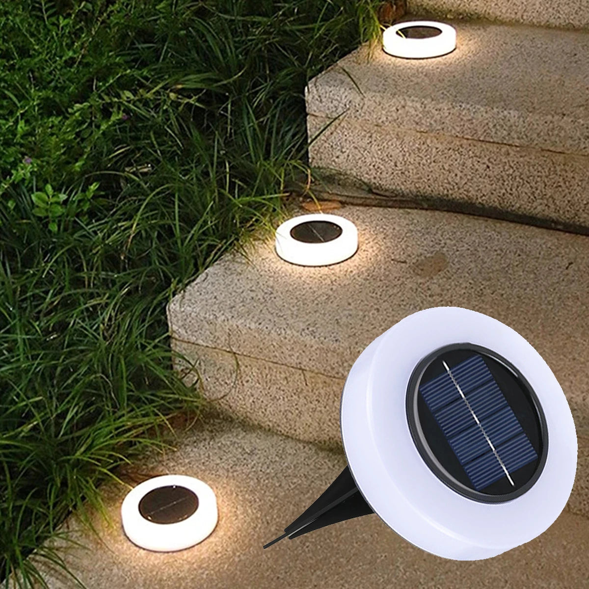 8/12LED Solar Power Disk Light Outdoor Garden Lamp.