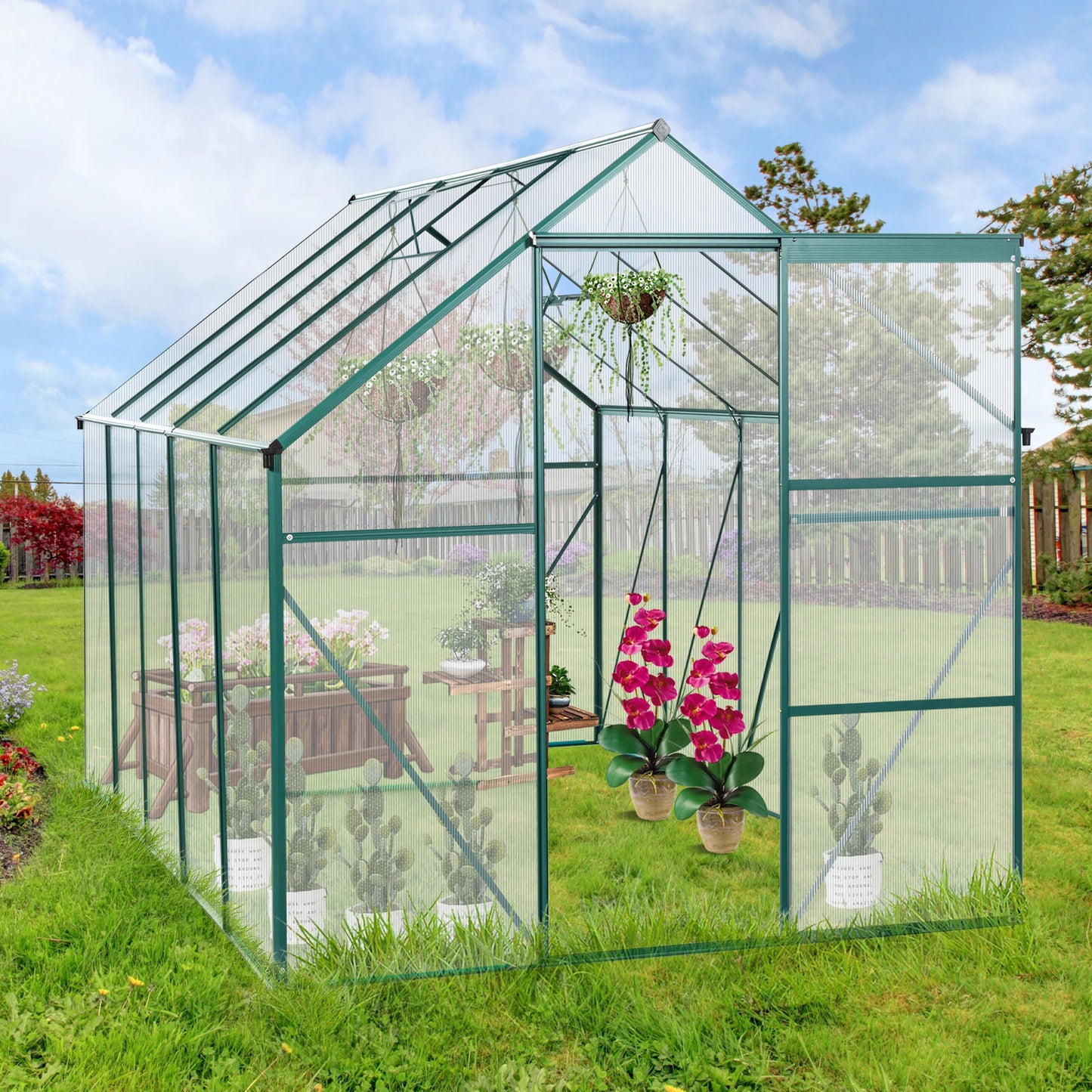 6X10FT Polycarbonate Greenhouse Raised Base and Anchor Aluminum.