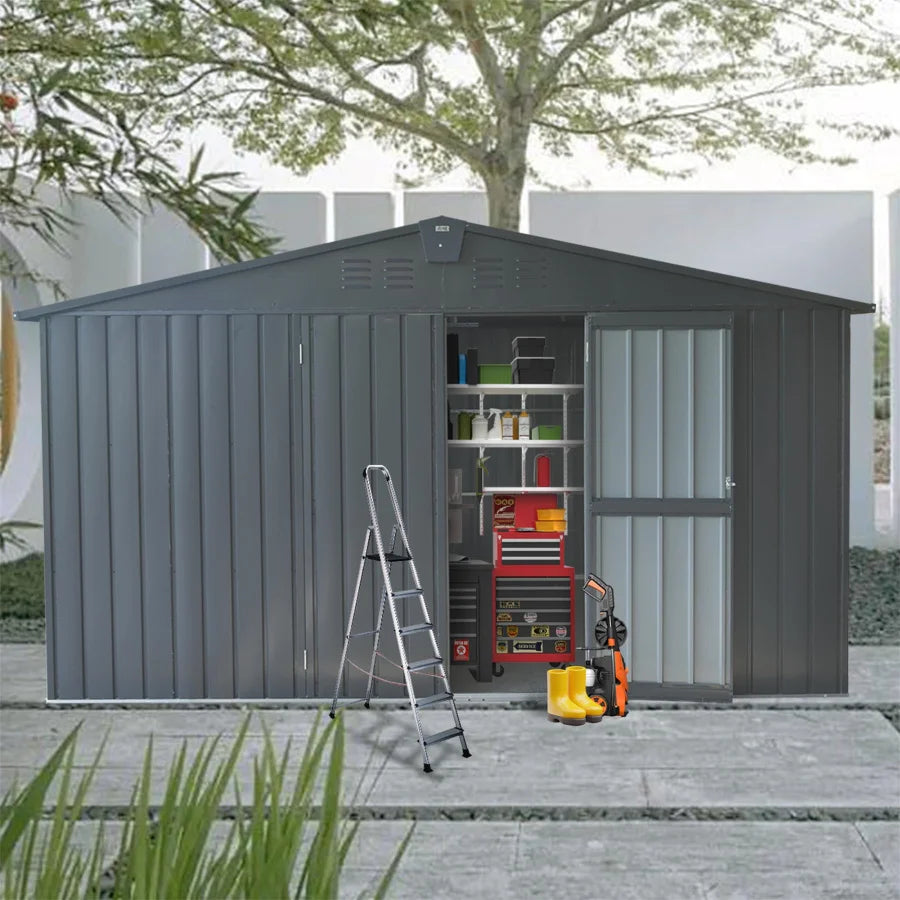 Backyard Storage Shed 11'x 9' with Galvanized Steel Frame Tool Storage Room