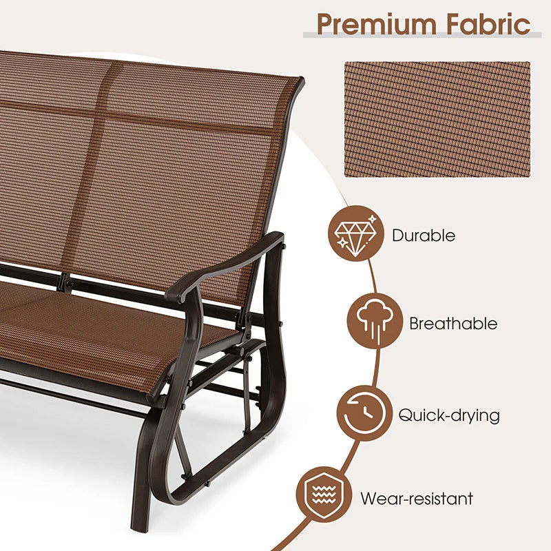 2-Person Patio Glider Bench with High Back and Curved Armrests