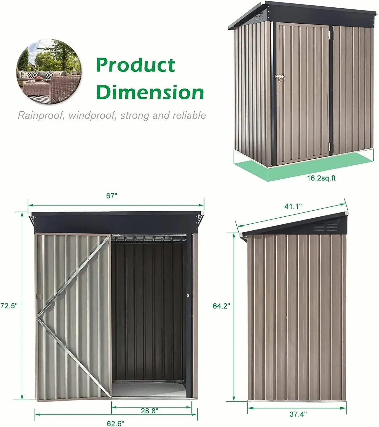 Backyard tool shed, outdoor metal storage shed.