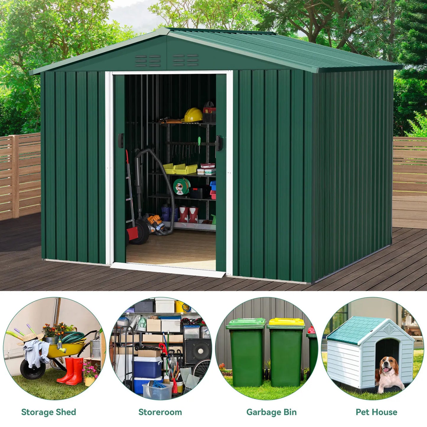 6x8 foot outdoor storage shed.