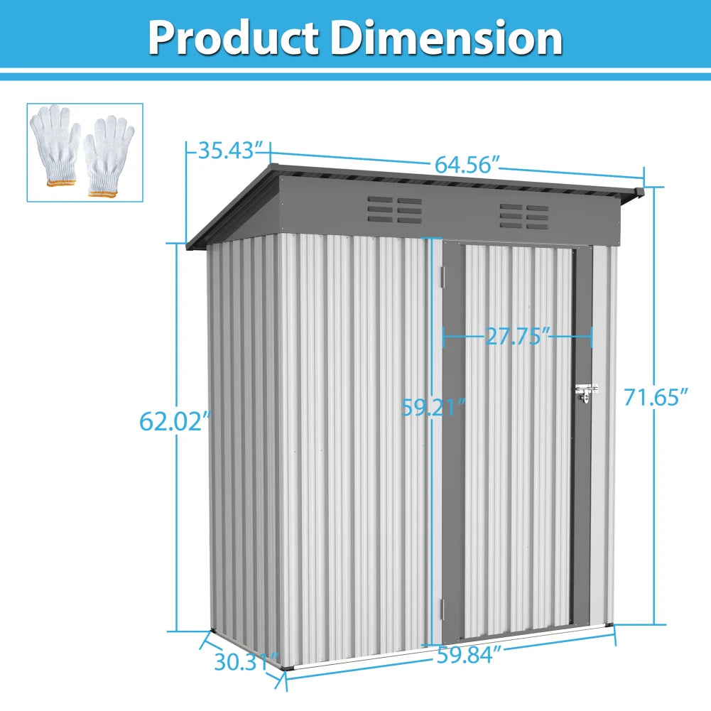 Vertical Storage Shed With Vents Openings Lockable Doors (5 x 3 Ft).