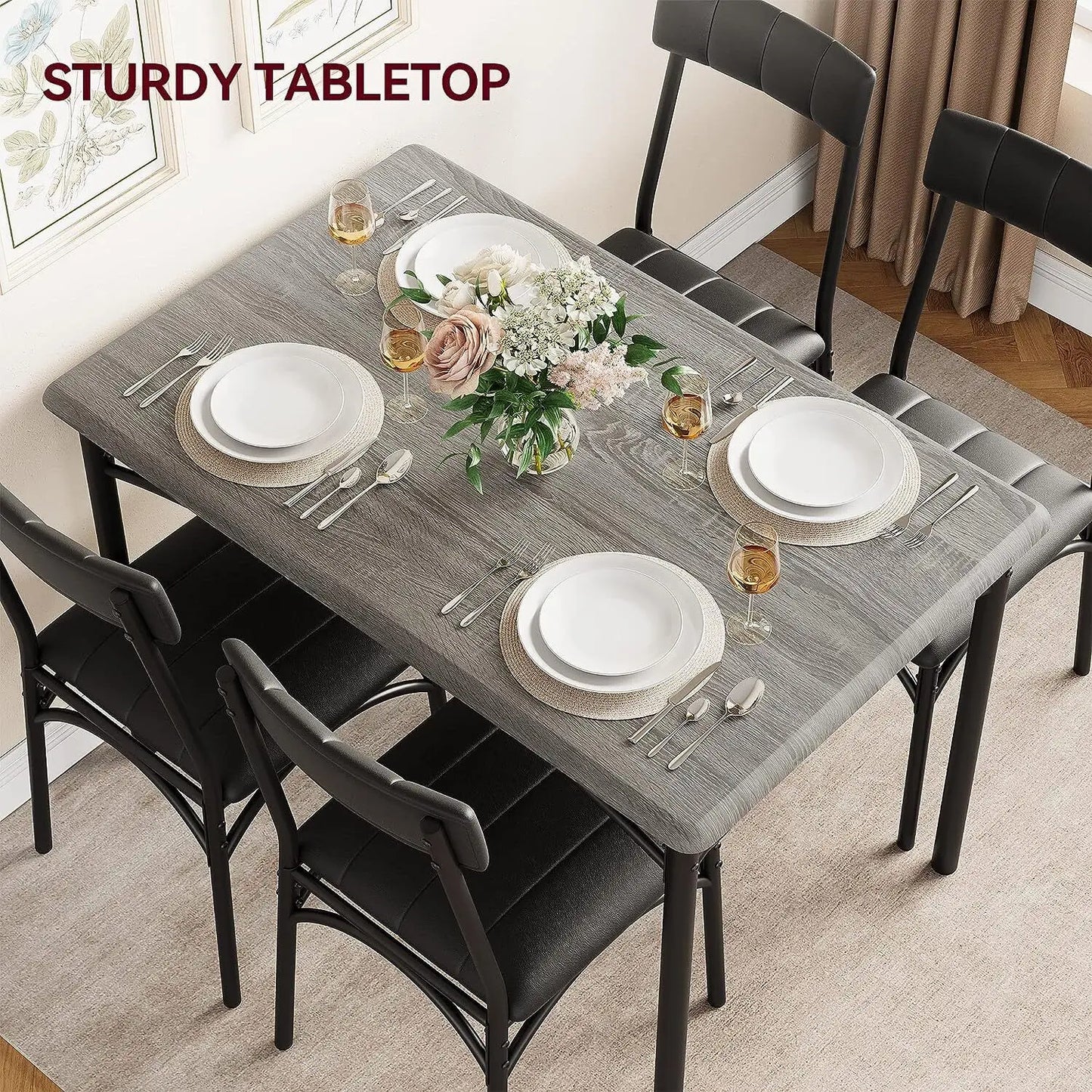 Dining Table Set for 4, Wood Top.