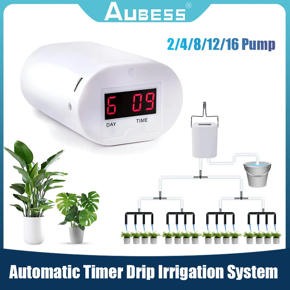 2/4/8/12/16 Heads Self-Watering Pump Controller Automatic Timer Gadget.