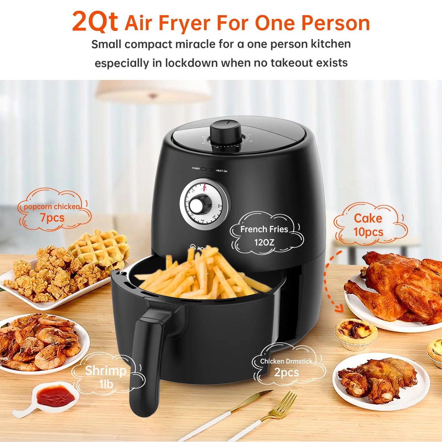 Mini Small Air Fryer, Compact 2 Quart Air Fryer & 50pcs Paper Liner