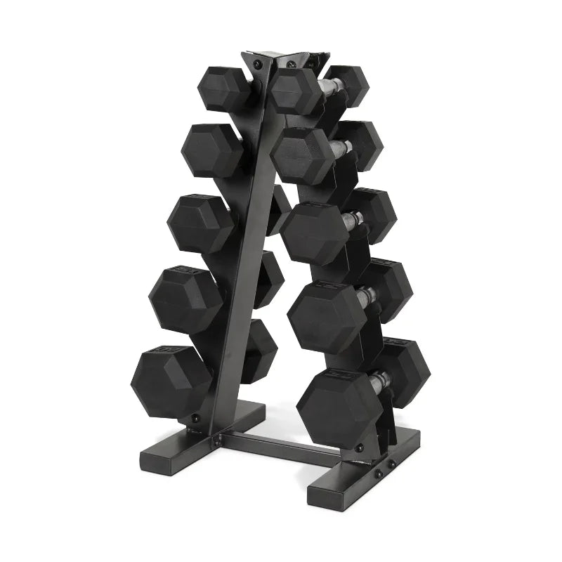 150 lb Coated Rubber Hex Dumbbell Weight Set fitness equipment