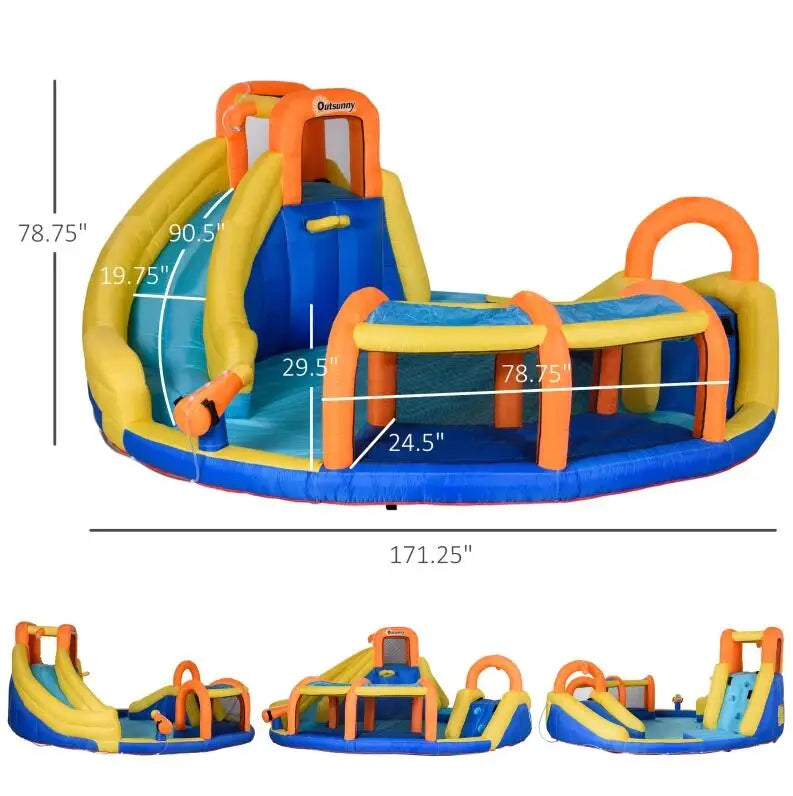 6-in-1 Kids Inflatable Water Slide, Bounce House with Slide,