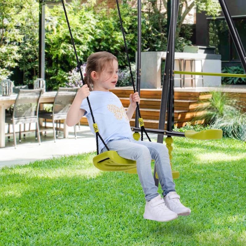 2 in 1 Metal Swing Set for Backyard, Heavy Duty A-Frame, Height Adjustment