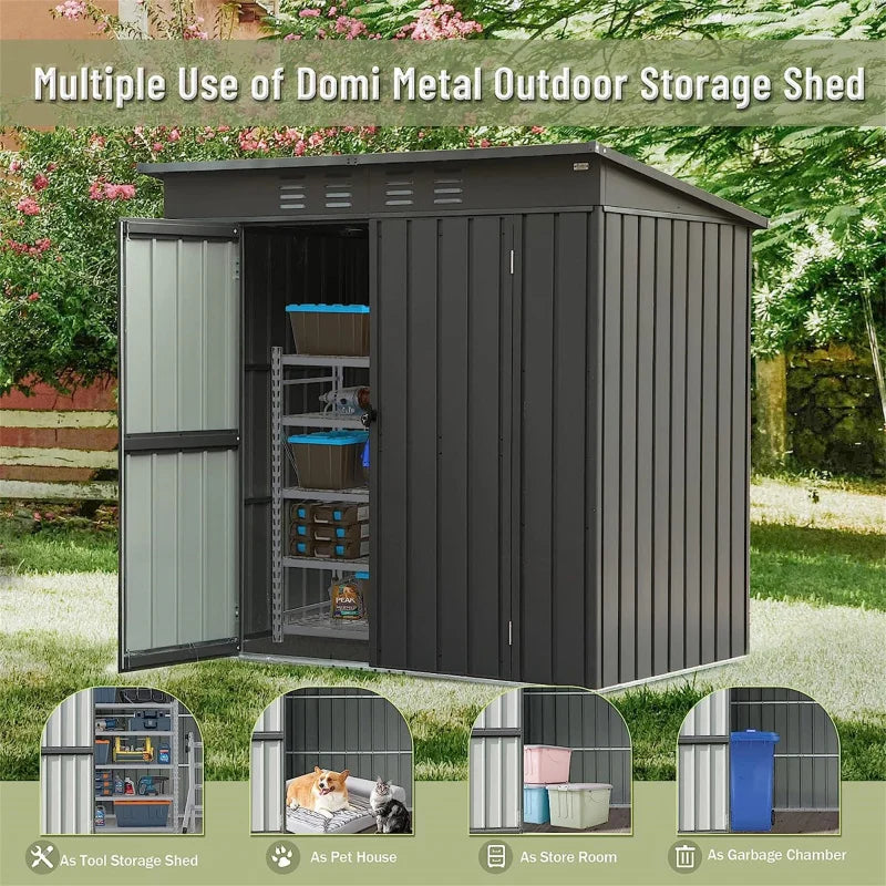 Storage Shed with Sloping Roof Galvanized Steel Frame.