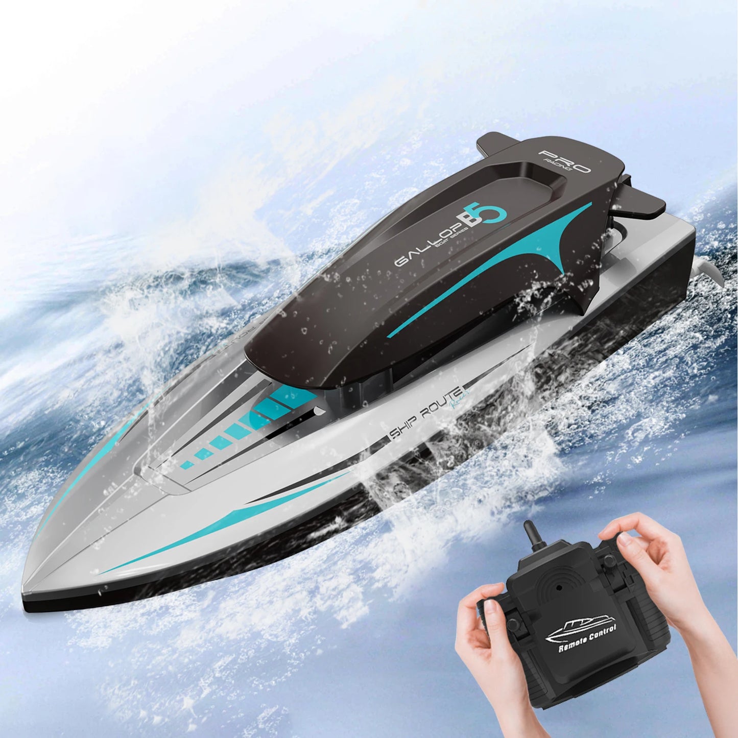 RC Motorboat with LED Light Max Speed 20km/h Racing Speedboat.