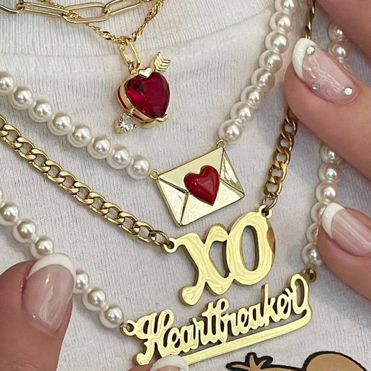 DUOYING 2022 XO Necklace Personalized Cupid Pearl ChokerJewelry 18K