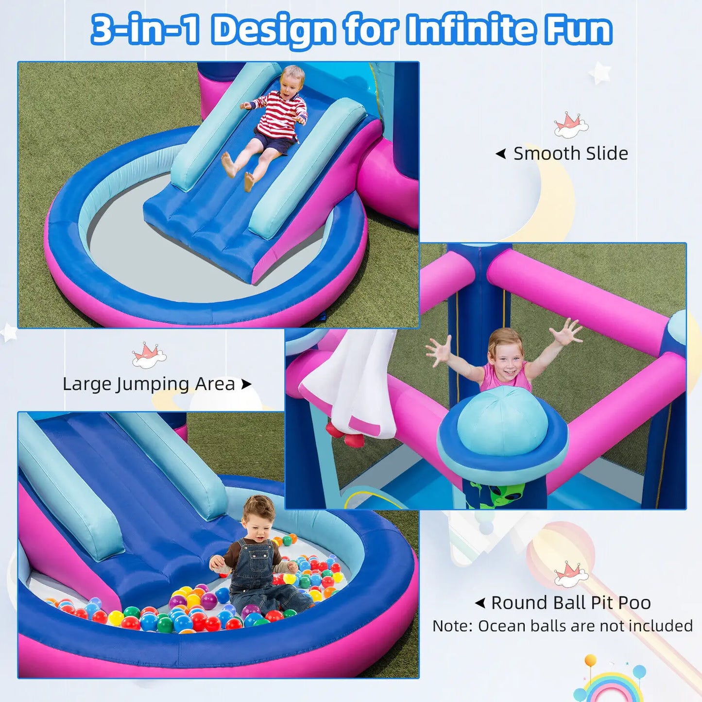 Babyjoy Inflatable Space-themed Bounce House Kids 3-in-1 Bounce Castle W/ 480W Blower