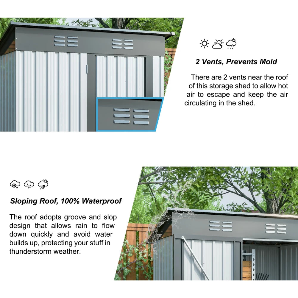 Vertical Storage Shed With Vents Openings Lockable Doors (5 x 3 Ft).