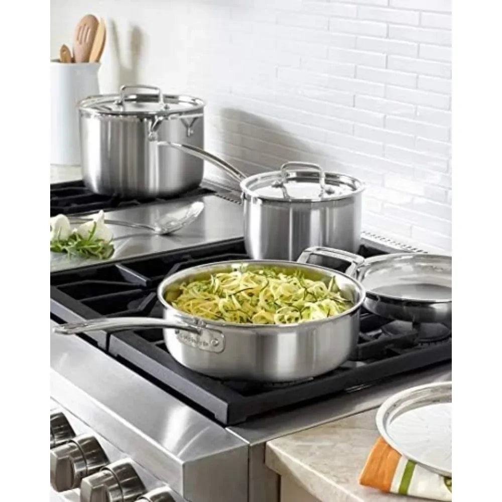 Silver Cookware Kit 12 Piece Cookware Set Pro Triple Ply Pot.