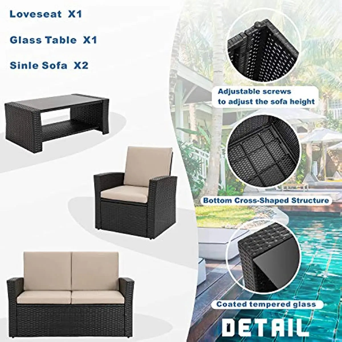 Shintenchi 4-Piece Outdoor Patio Furniture Set.