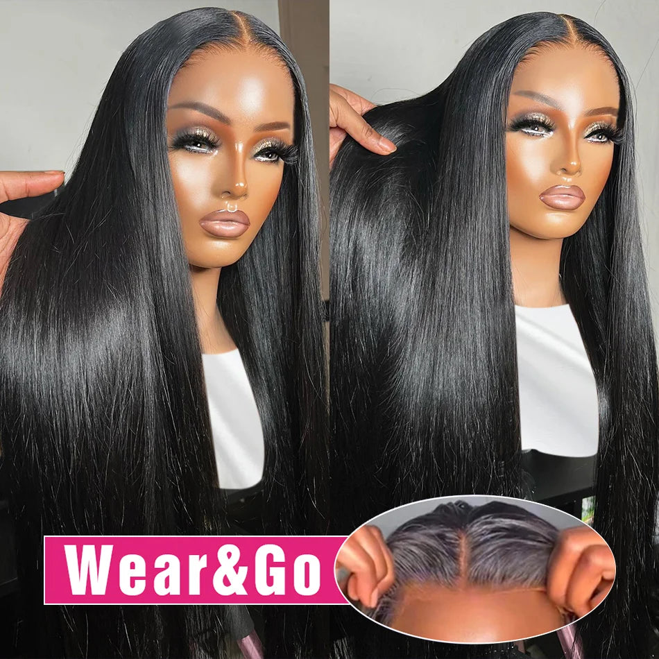 Wear Go Glueless Wig 30 34 Inch Bone Straight Transparent.