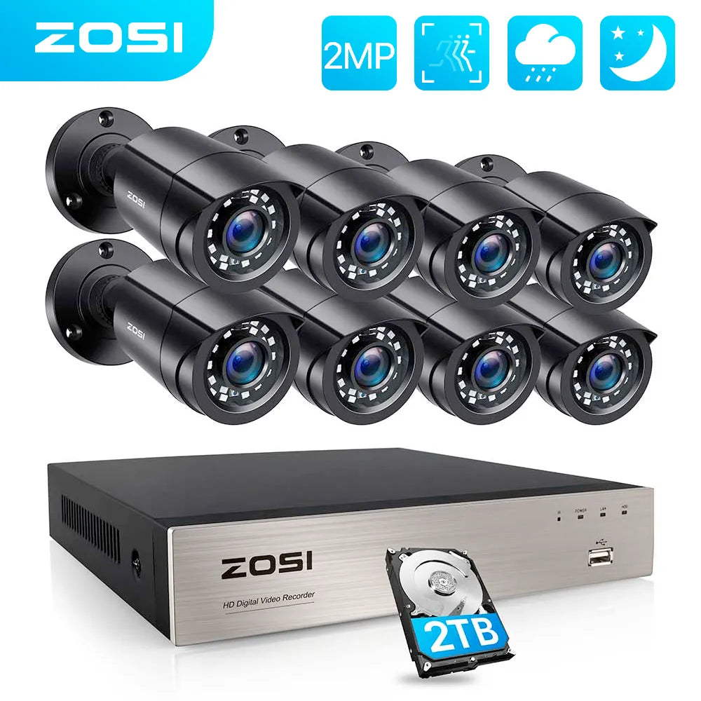 ZOSI 8CH CCTV System H.265+ 5MP Lite HD-TVI DVR kit 8 1080p.